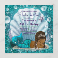 African American Mermaid Under the Sea Birthday Invitation