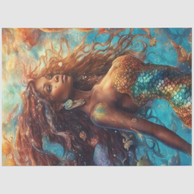African American Mermaid Under the Sea Tissue Paper (Front)