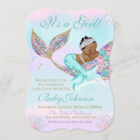 African American Mermaid Vintage  Baby SHower Invitation