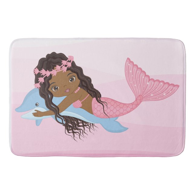African American Mermaid with Dolphin Bath Mat (Front)