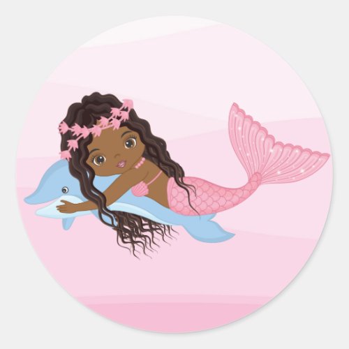 African American Mermaid with Dolphin Sticker