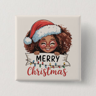 African American Merry Christmas African Black  Button