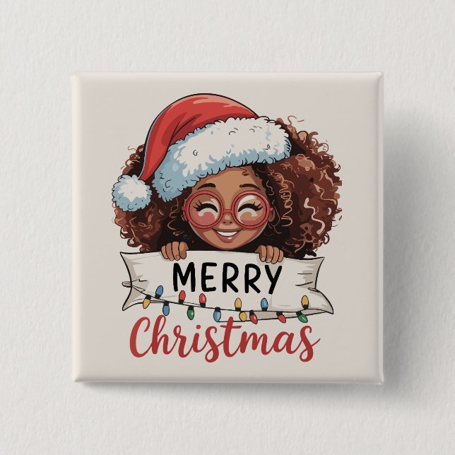 African American Merry Christmas African Black  Button (Front)