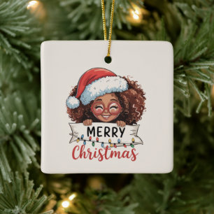African American Merry Christmas African Black  Ceramic Ornament