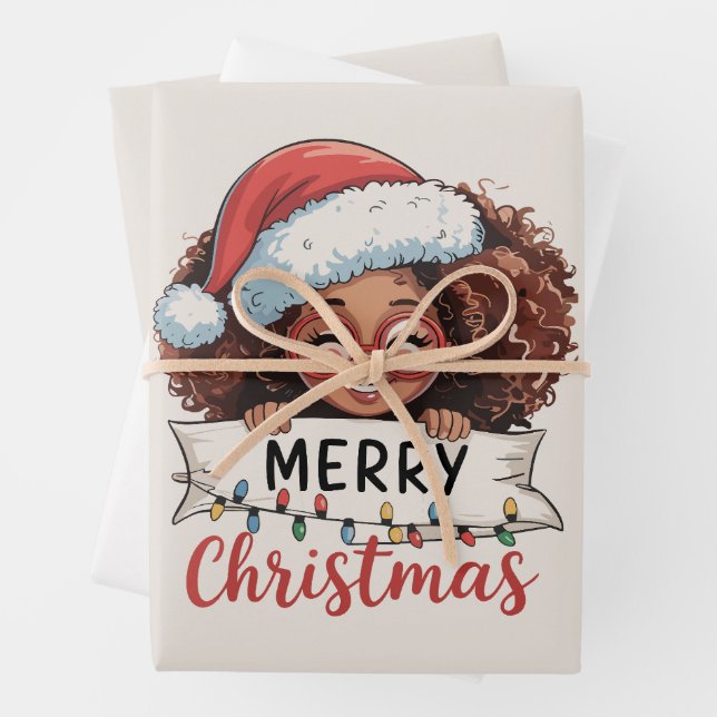 African American Merry Christmas African Black  Wrapping Paper Sheets (In situ)