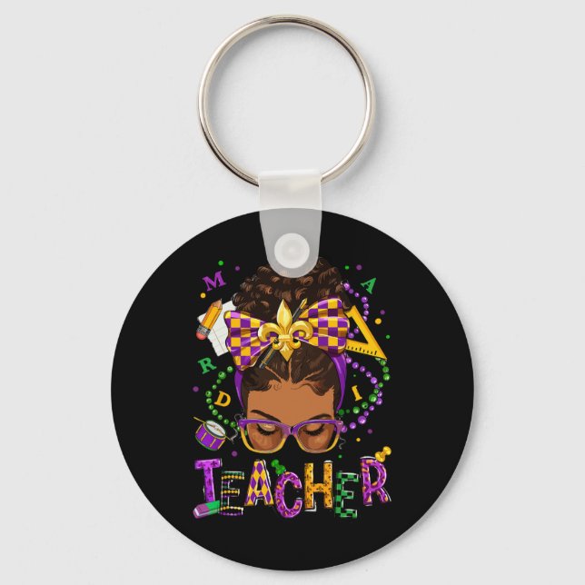 African American Messy Bun Mardi Gras New Orleans  Keychain (Front)