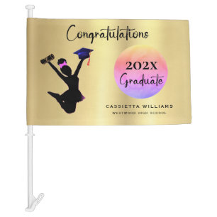 African American Modern Gold Graduation Car Flag
