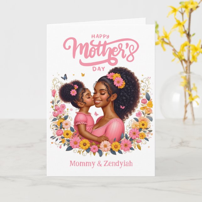 African American Mom & Daughter Happy Mother's Day Card (Yellow Flower)