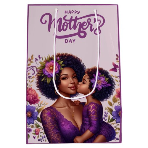 African American Mom  Daughter Happy Mothers Day Medium Gift Bag