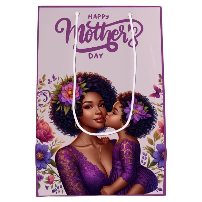 African American Mom & Daughter Happy Mother's Day Medium Gift Bag (Back)