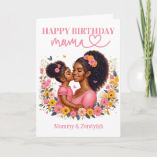 African American Mom & Daughter Pink Birthday Card