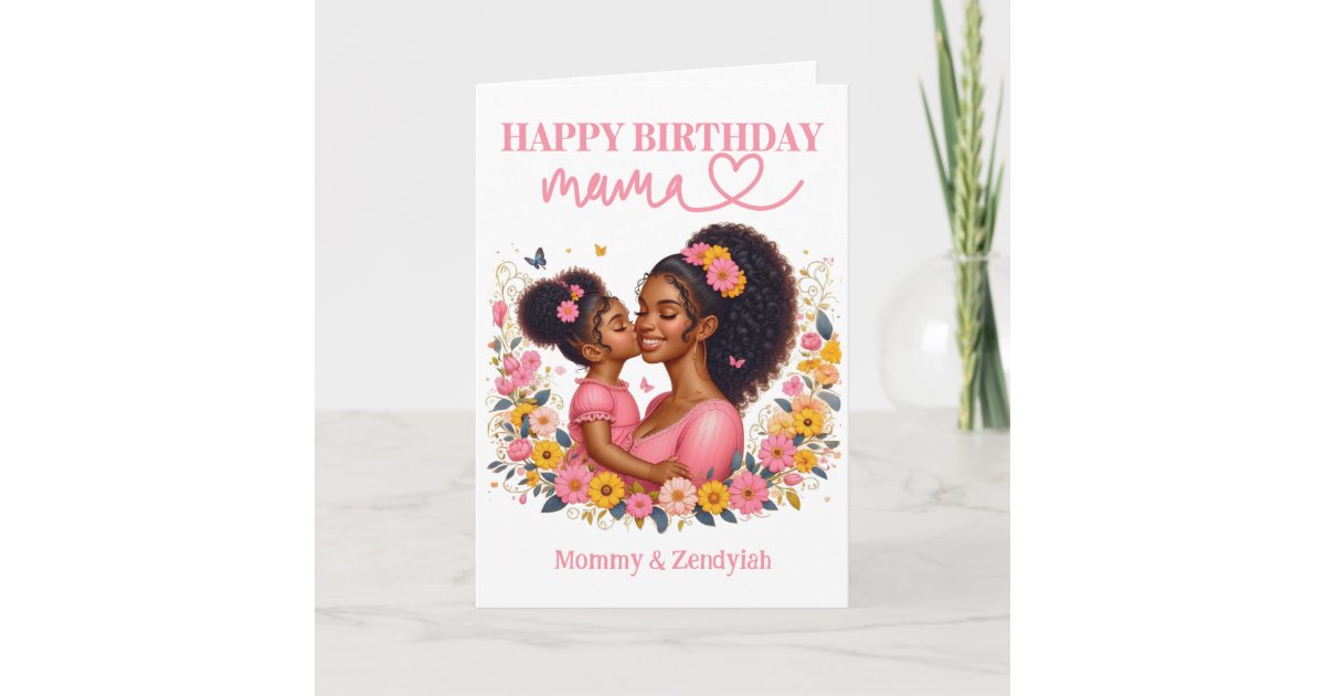 African American Mom & Daughter Pink Birthday Card | Zazzle