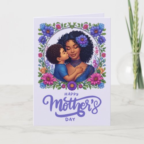 African American Mom  Son Happy Mothers Day Card