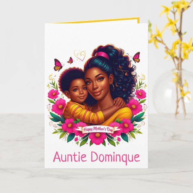 African American Mom & Son Happy Mother's Day Card (Yellow Flower)