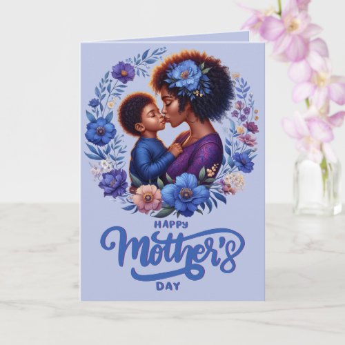 African American Mom  Son Happy Mothers Day Card