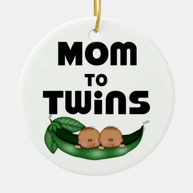 African American Mom to Twins Ceramic Ornament (Front)