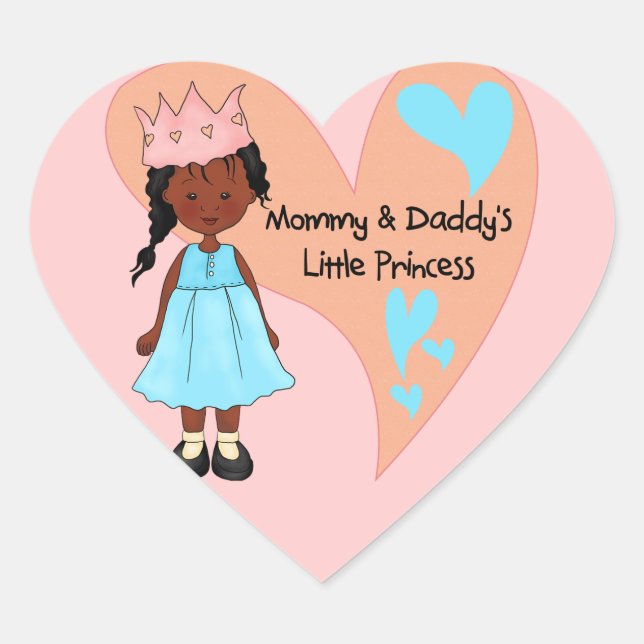 African American Mommy and Daddy's Princess Heart Sticker (Front)