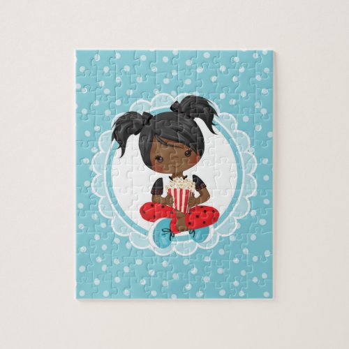 African American Movie Night Girl Jigsaw Puzzle
