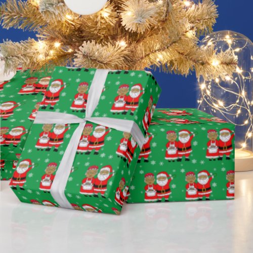 African_American Mr and Mrs Santa Claus Christmas  Wrapping Paper