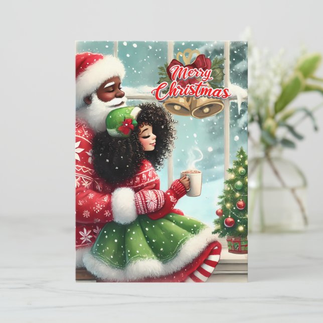 African American Mr. & Mrs. Claus Christmas Card (Standing Front)
