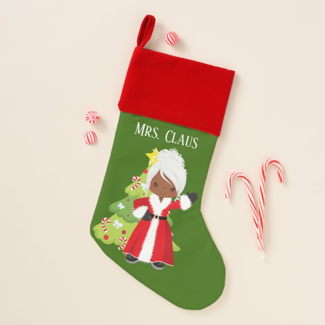 African American Mrs. Claus add name Christmas Christmas Stocking (Front)