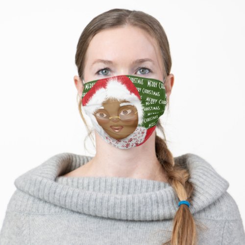 African American Mrs Claus Christmas Adult Cloth Face Mask