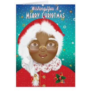 African American Mrs Santa Claus Christmas Holiday Cards