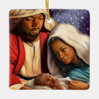 African American Nativity Art Christmas Ornaments
