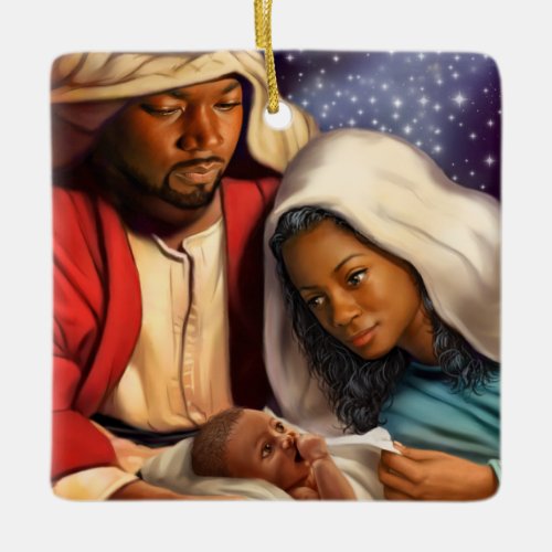 African American Nativity Art Christmas Ornaments