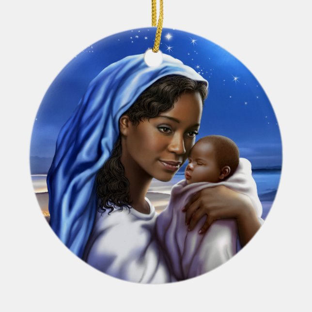 African American Nativity Art Christmas Ornaments (Front)