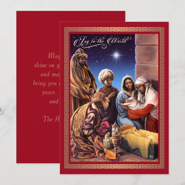 African American Nativity Art Flat Christmas Card (Front/Back)