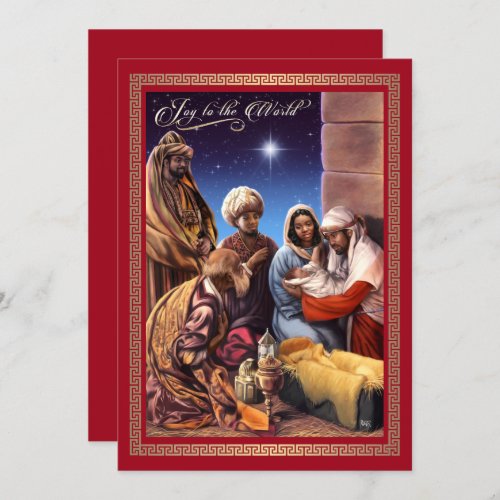 African American Nativity Art Flat Christmas Card