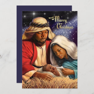 African American Nativity Art Flat Christmas Cards
