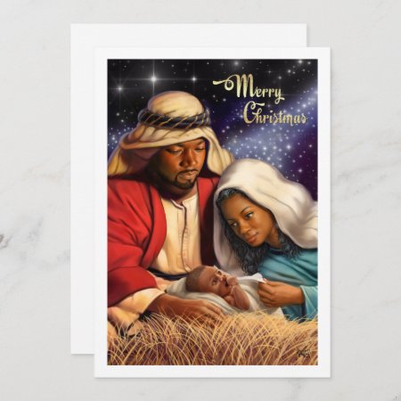 African American Nativity Art Flat Christmas Cards