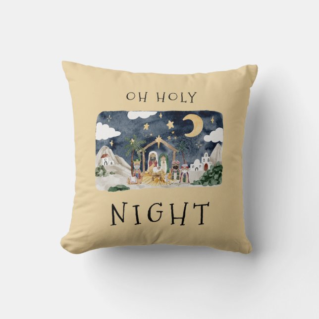 African American Nativity Christmas Card Throw Pillow (Front)