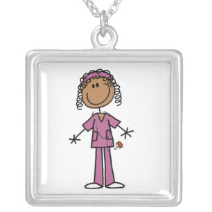African American Nurse Silver Plated Necklace
