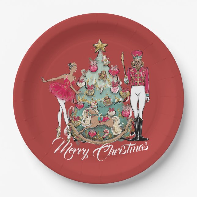 African American Nutcracker Ballet Dancer Christma Paper Plates (Front)