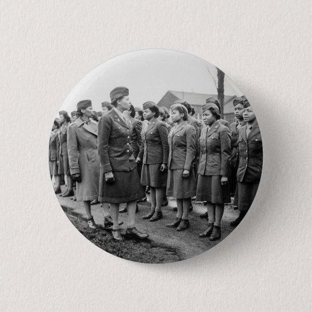 African American Office Inspects Troops Button (Front)