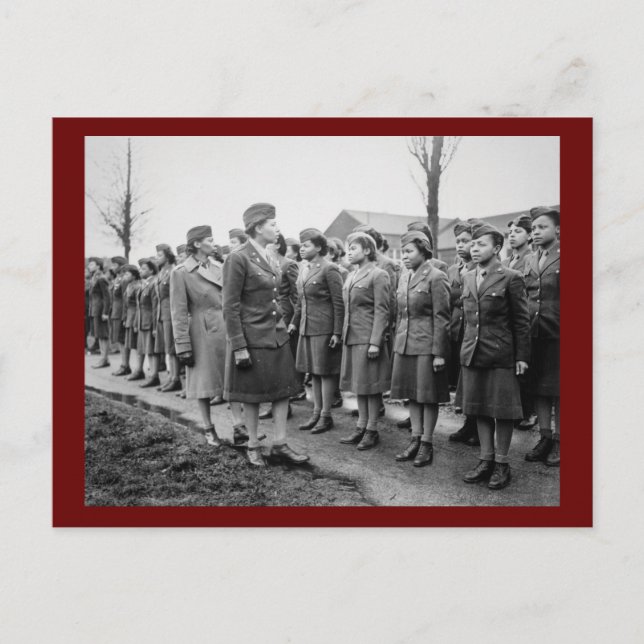 African American Office Inspects Troops Postcard (Front)