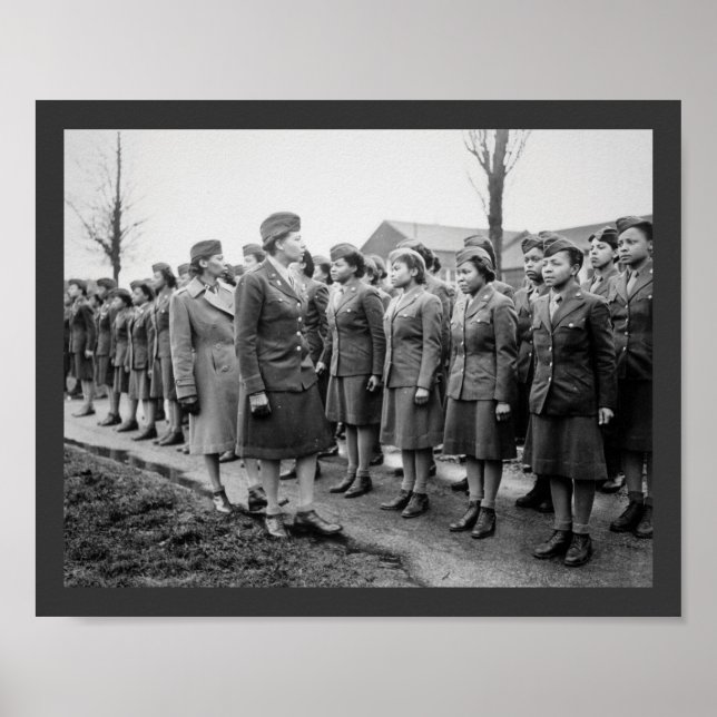 African American Office Inspects Troops Poster (Front)