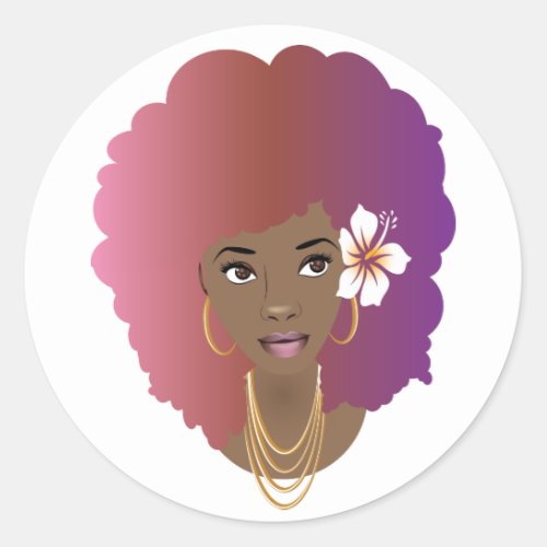 African American Ombre Colorful Afro Classic Round Sticker