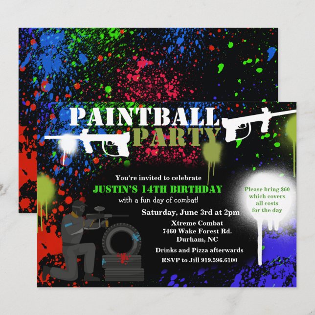 African American Paintball Birthday Invitation (Front/Back)