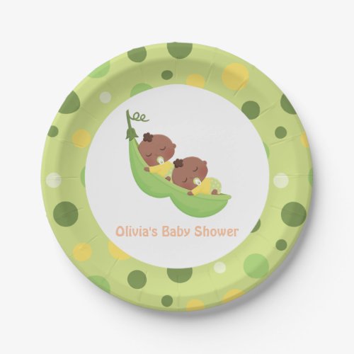 African American Peas in a Pod Baby Shower Plates
