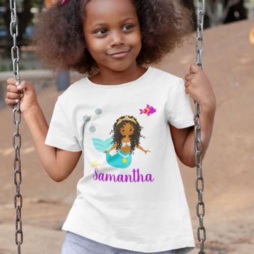 African American Personalized Mermaid Cute T_Shirt