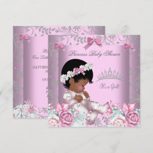 African American Pink and Gray Baby Shower Girl 3 Invitation
