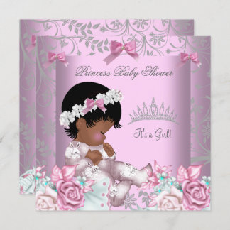 African American Pink and Gray Baby Shower Girl 3 Invitation