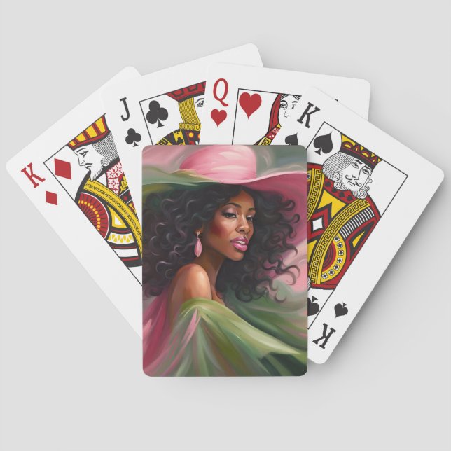 African American Pink and Green Playing Cards (Back)