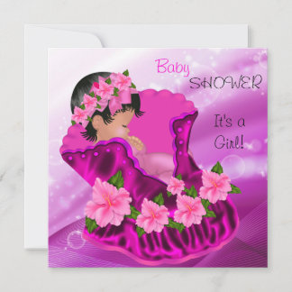 African American Pink Baby Shower Girl Plum Floral Invitation