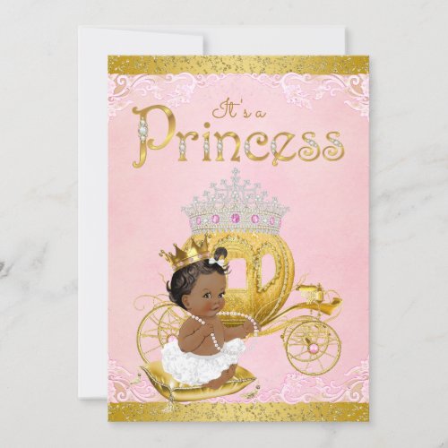 African American Pink Gold Princess Baby Shower Invitation