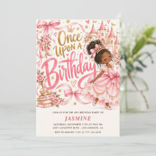 African American Pink Princess 4th Birthday  Invitation